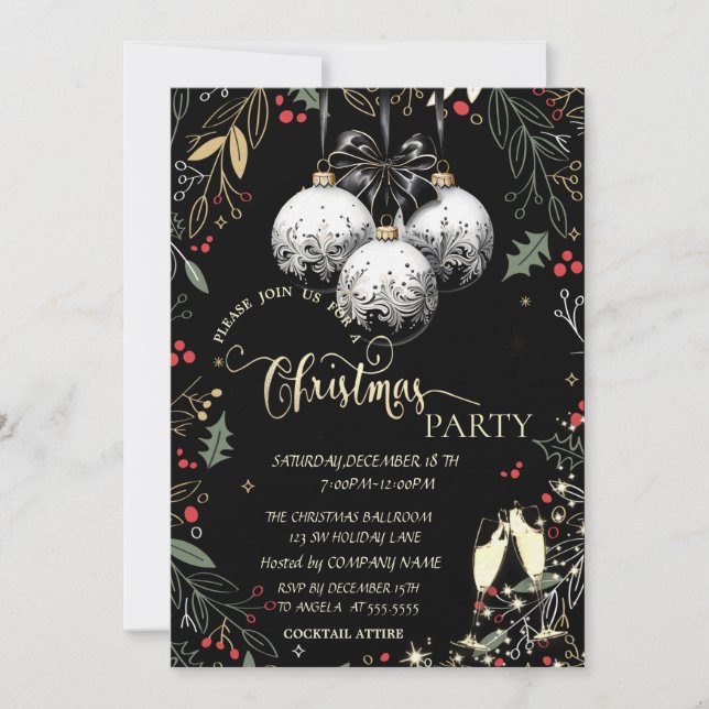 Holly Berry,Balls,Glass Company Christmas Party Invitation (Front)