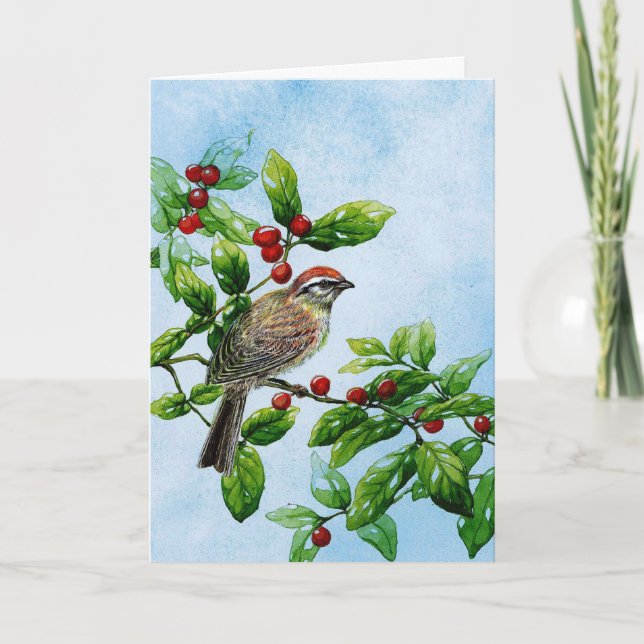 Holly berry bird sympathy greeting card (Front)
