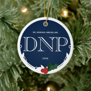 Holly Berry Blue White DNP Graduation Name Year Ceramic Tree Decoration