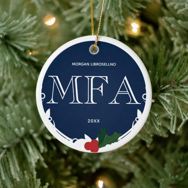 Holly Berry Blue White MFA Graduation Name Year Ceramic Tree Decoration (Tree)