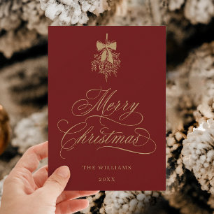 Holly Berry Bouquet Romantic Christmas Red & Gold  Holiday Card