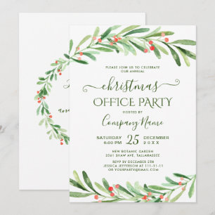Holly Berry Branch Corporate Christmas Party Invitation