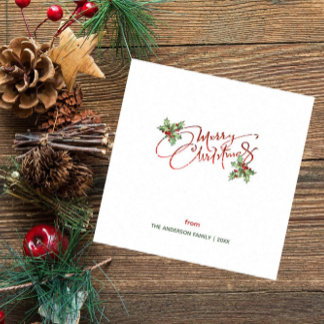 Holly Berry Calligraphy Ink Snow Merry Christmas Napkin