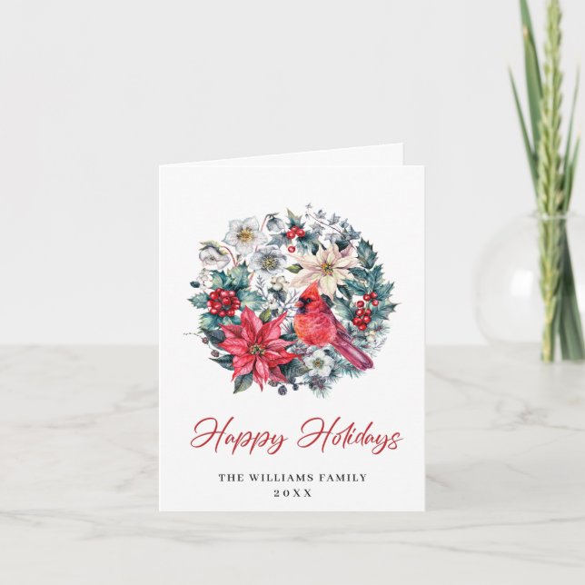 Holly Berry Cardinal Christmas Corporate Greeting Holiday Card (Front)