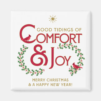 Holly Berry Cardinals Comfort Joy Merry Christmas Magnet
