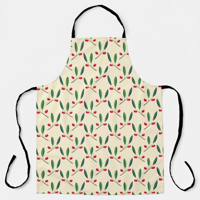 Holly Berry Christmas Art One Little Christmas Tre Apron (Front)