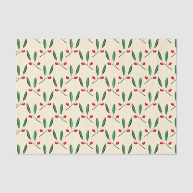 Holly Berry Christmas Art One Little Christmas Tre Tissue Paper (Front)