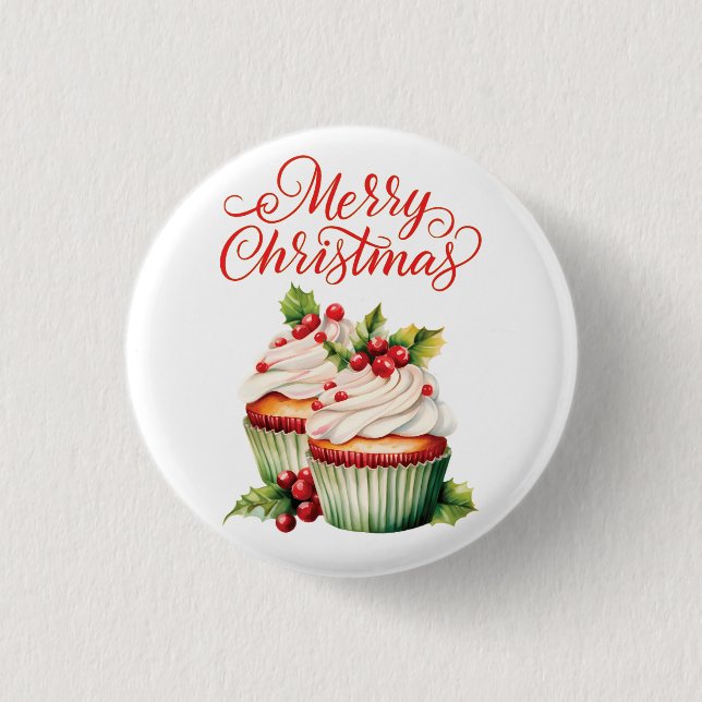Holly Berry Christmas Cupcake 3 Cm Round Badge (Front)