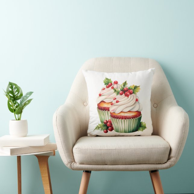 Holly Berry Christmas Cupcake Cushion (Chair)