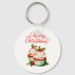 Holly Berry Christmas Cupcake Key Ring