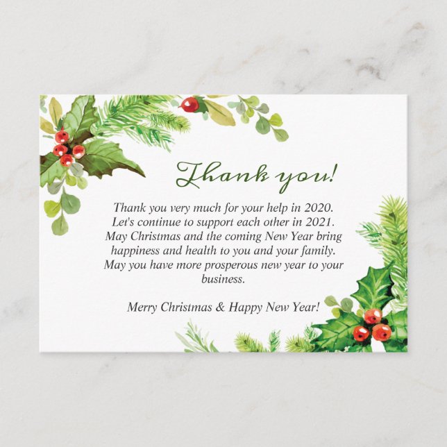 Holly Berry Christmas Holiday Corporate Thank You Card (Front)