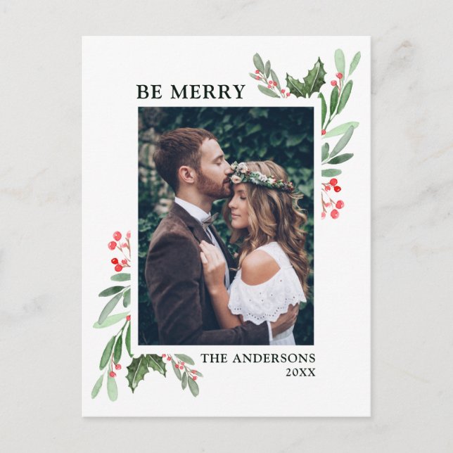 Holly Berry Christmas Holiday Photo (Front)