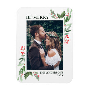 Holly Berry Christmas Holiday Photo Magnet