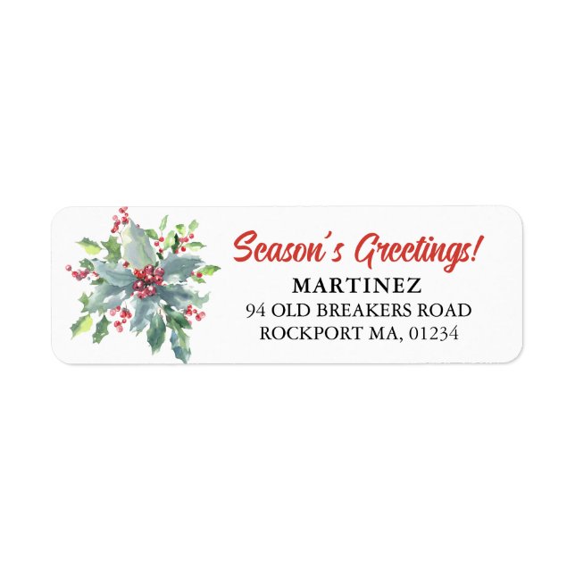 Holly Berry Christmas Holiday Return Address (Front)