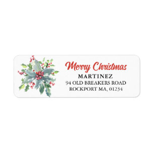 Holly Berry Christmas Holiday Return Address