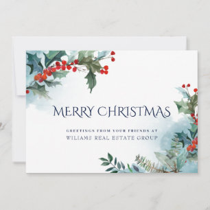 Holly Berry Christmas Mistletoe Corporate Greeting Holiday Card
