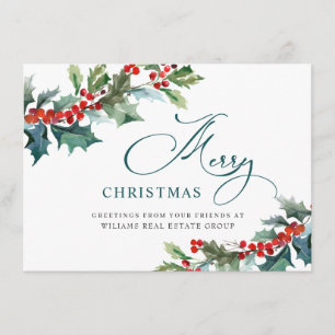 Holly Berry Christmas Mistletoe Corporate Greeting Holiday Card