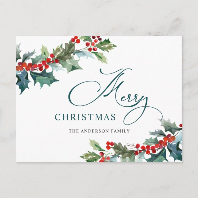 Holly Berry Christmas Mistletoe Holiday Greeting Postcard (Front)