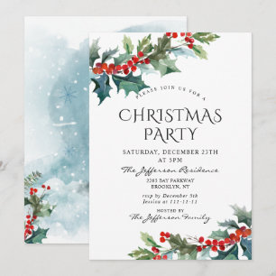 Holly Berry Christmas Mistletoe Holiday Party Invitation
