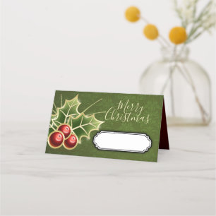 Holly Berry Christmas Party Personalised Green Place Card