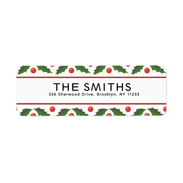 Holly Berry Christmas Pattern Address Label (Front)