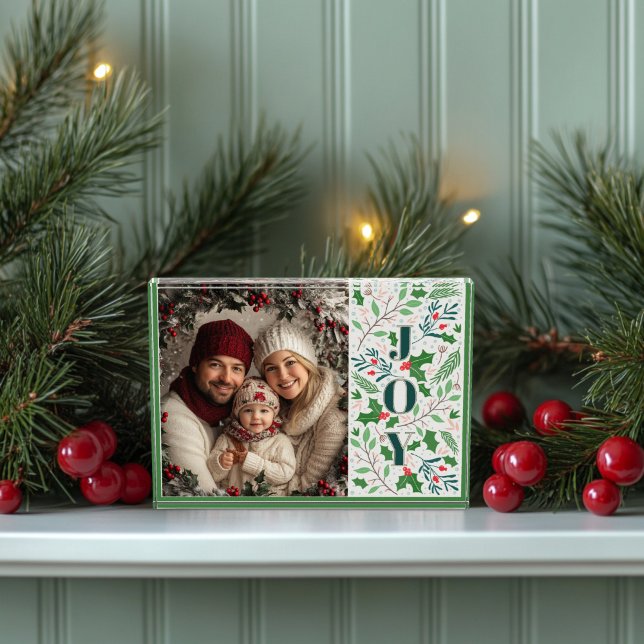 Holly Berry Christmas Photo Block (Joy Christmas Photo Block)