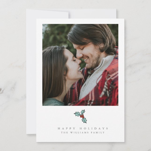 Holly Berry Christmas Photo Cards (Front)