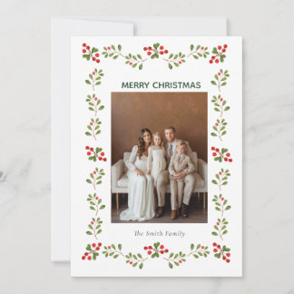 Holly Berry Christmas Photo Holiday card