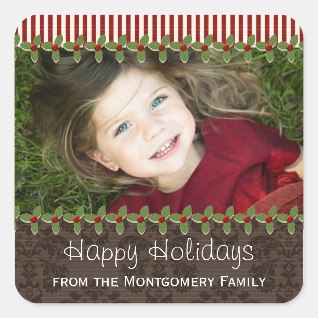 Holly Berry Christmas Photo Present Gift Labels (Front)