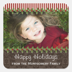 Holly Berry Christmas Photo Present Gift Labels