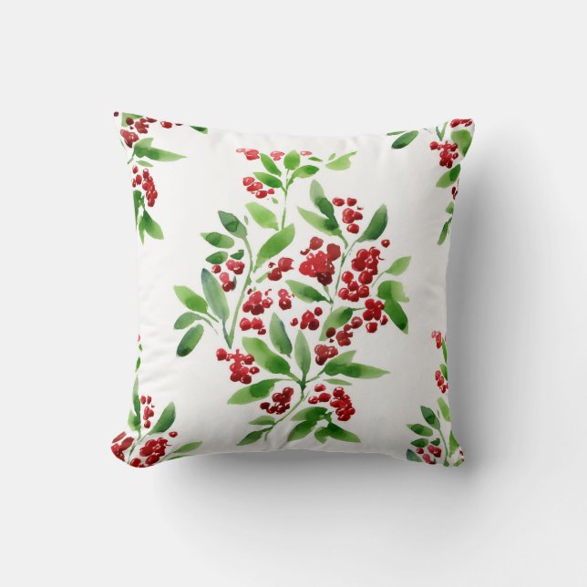 Holly Berry Christmas Pillow (Front)