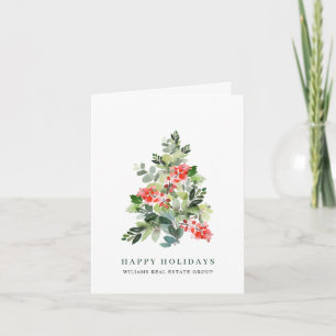 Holly Berry Christmas Tree Corporate Greeting Holiday Card
