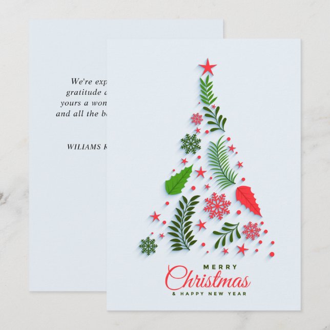 Holly Berry Christmas Tree Corporate Greeting Holiday Card (Front/Back)