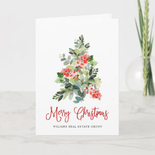 Holly Berry Christmas Tree Corporate Greeting Holiday Card