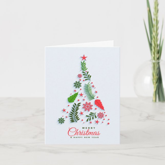 Holly Berry Christmas Tree Corporate Greeting Holiday Card (Front)