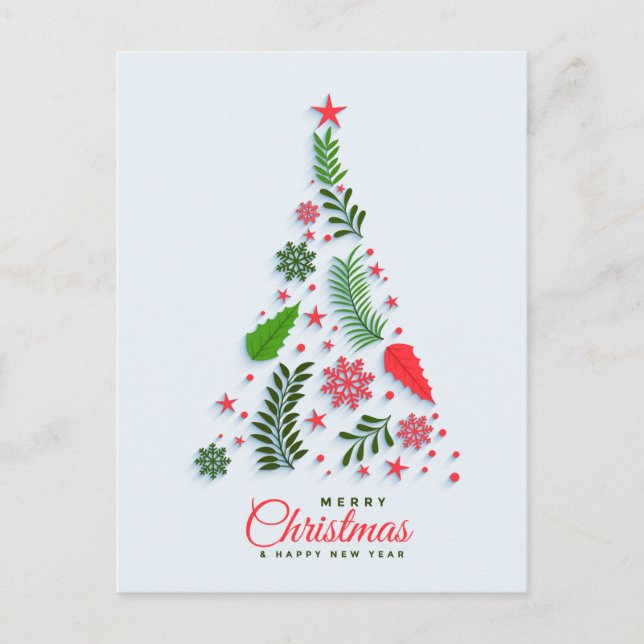 Holly Berry Christmas Tree Corporate Greeting Holiday Postcard (Front)