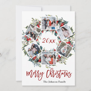 Holly Berry Christmas Wreath 6 PHOTO Greeting Holiday Card