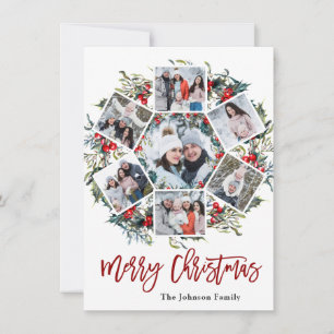 Holly Berry Christmas Wreath 7 PHOTO Greeting Holiday Card