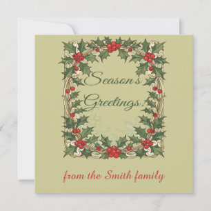 Holly Berry Decorative Season's Greetings Holiday Card