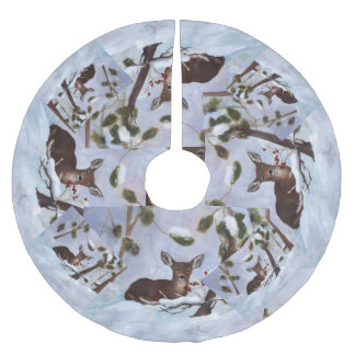 Holly Berry Deer Brushed Polyester Tree Skirt