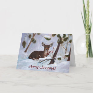 Holly Berry Deer Christmas Card