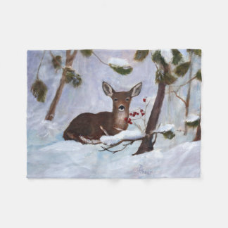 Holly Berry Deer Fleece Blanket