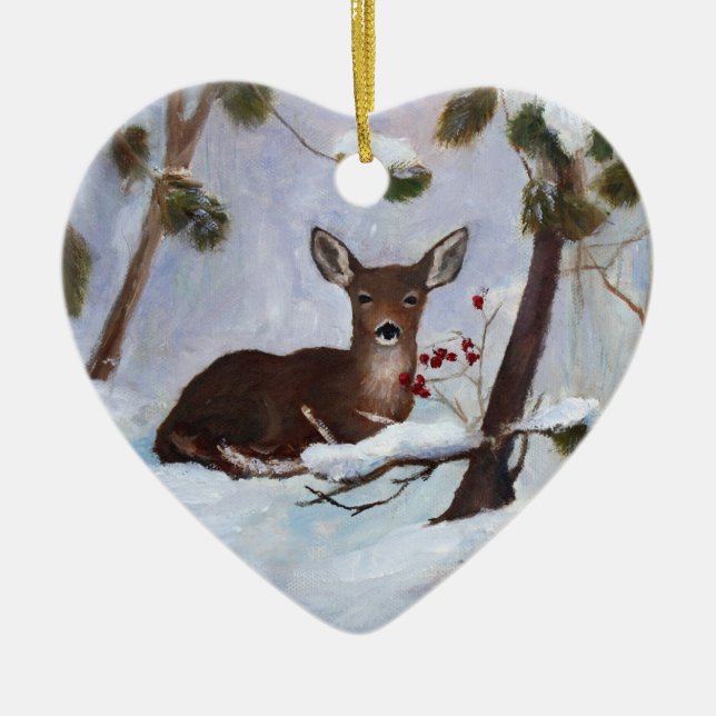 Holly Berry Deer Ornament (Front)