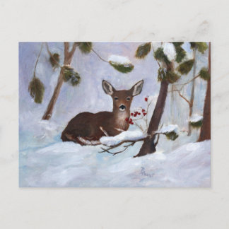 Holly Berry Deer Postcard