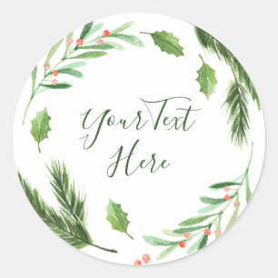 Holly Berry Foliage Watercolor Christmas Custom Classic Round Sticker