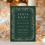 Holly Berry Frame Santa Baby Shower Forest Green  Invitation<br><div class="desc">For more advanced customisation of this design,  please click the "Design Tool Button" link.</div>