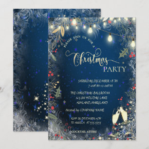 Holly Berry,Glass ,Lights Company Christmas Party Invitation