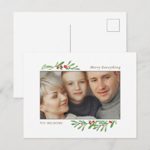 Holly Berry Gold Botanical Photo Holiday Postcard
