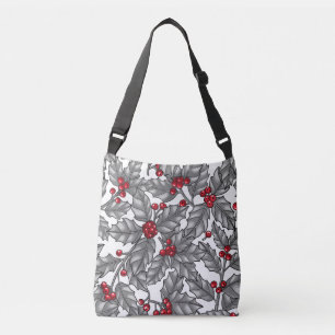 Holly berry, gray leaves on white crossbody bag