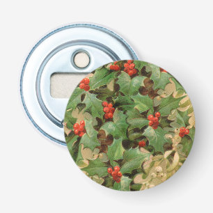 Holly Berry Greenery Christmas Holiday Vintage Bottle Opener
